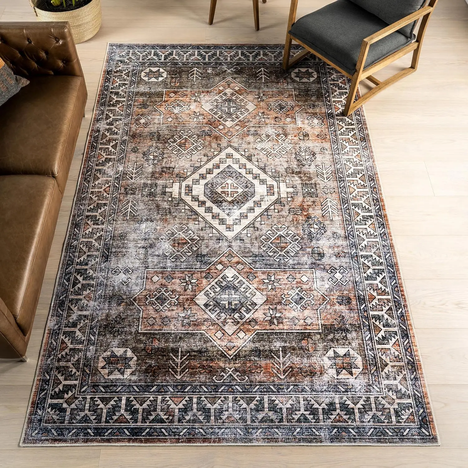 

6' Round Splashguard Machine Washable Area Rug with Waterproof Spill Proof Surface, Non Slip Backing and Stain Resistant