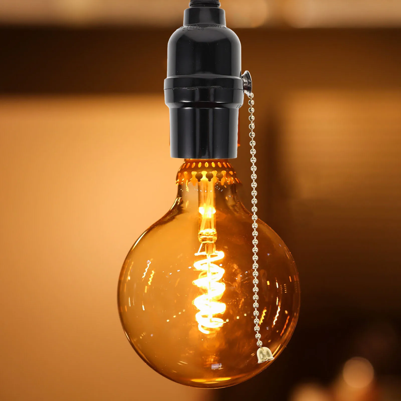 

E26 Lamp Holder Black Pull Chain Lampholder For Wall Ceiling Light Fixture Socket Replacement Us Standard Led Bulb