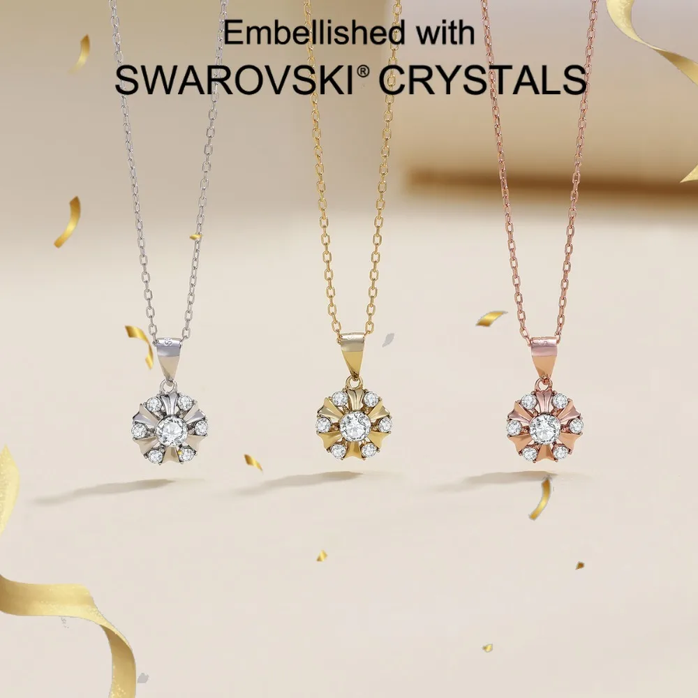 

Daisini Round Cut 925 Sterling Silver Pendant Necklace with Swarovski Crystal 18k White Gold Plated Luxurious Women Fine Jewelry