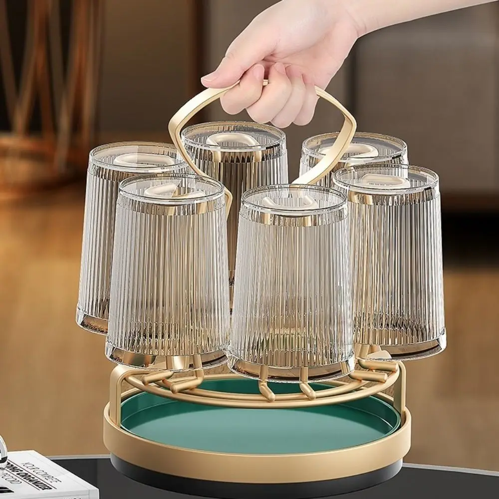 

360 ° Вращающаяся сливная стойка для чашек. Компактная сушилка для чашек большой емкости. 6 крючков с поддоном для слива воды. Стойка-органайзер для чашек.