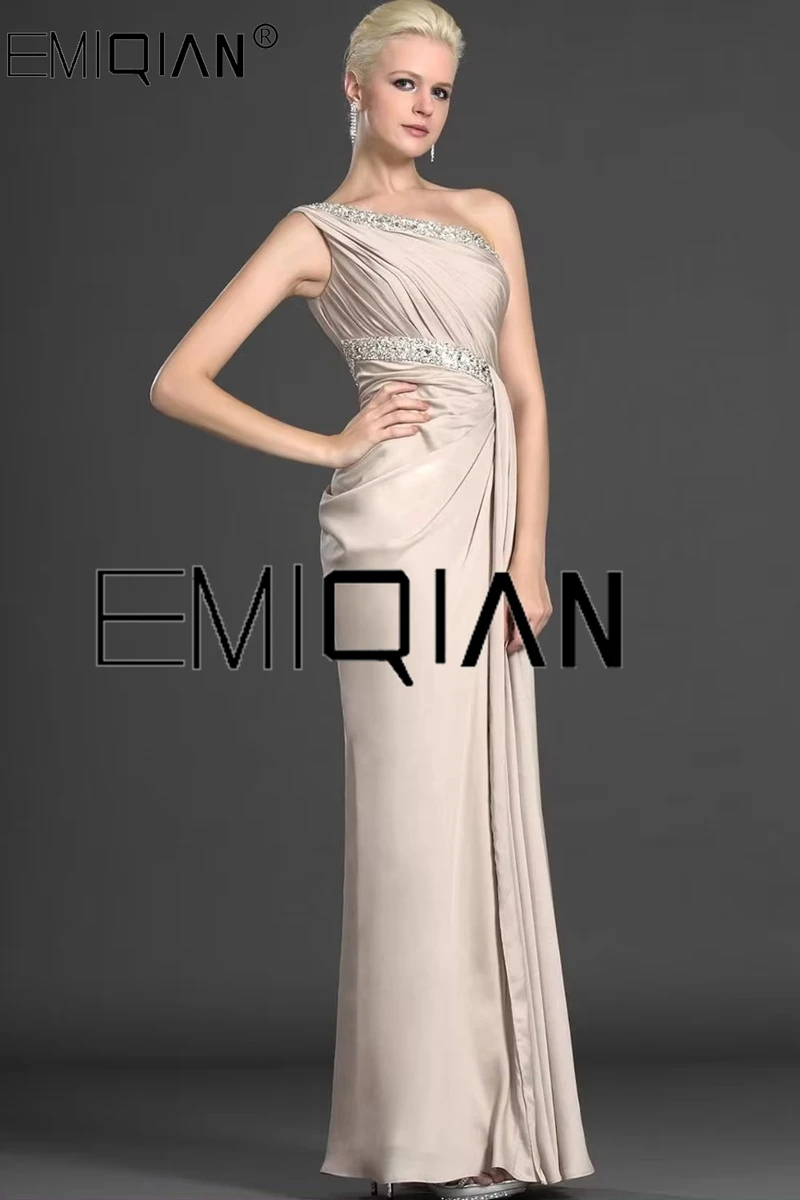 Champagne Chiffon Mother of the Bride Dresses Luxury Beaded One Shoulder Wedding Banquet Celebrity Formal Prom Dresses Mermaid