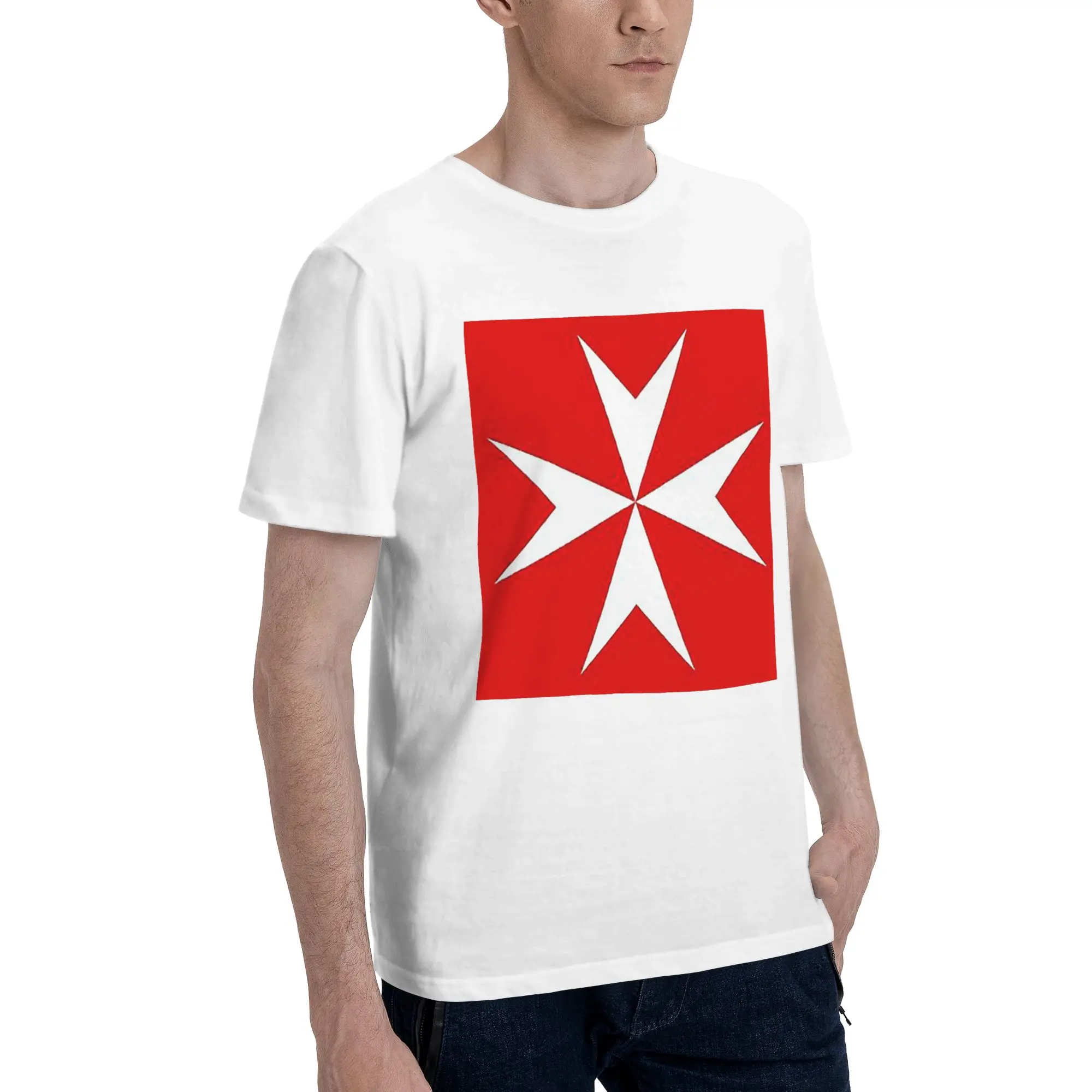 

Maltese Cross Flag Men T-Shirt Plus Size T Shirts Men's Crew Neck Cotton Tees Short Summer Male