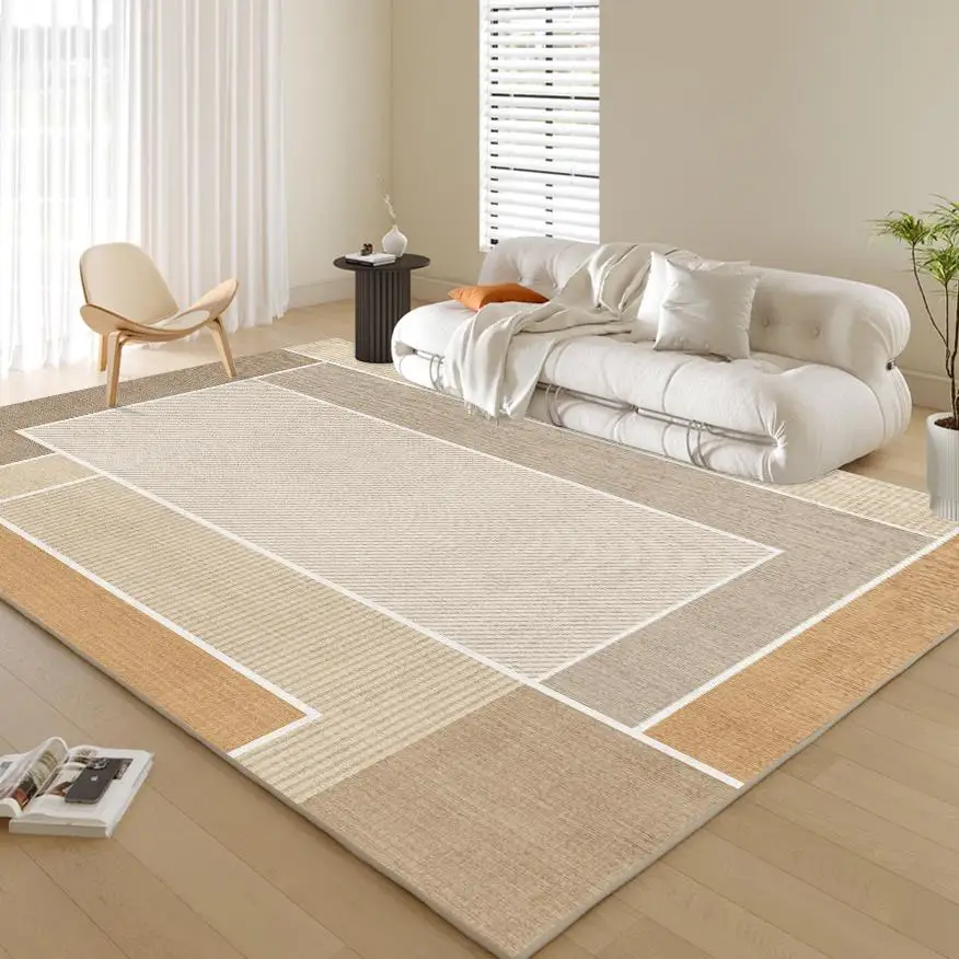 VIKAMA Geometric Cream-Coloured Rug, Living Room Sofa Runner, Bedroom Footstool Mat, Non-Slip And Easy-Clean Home Decor