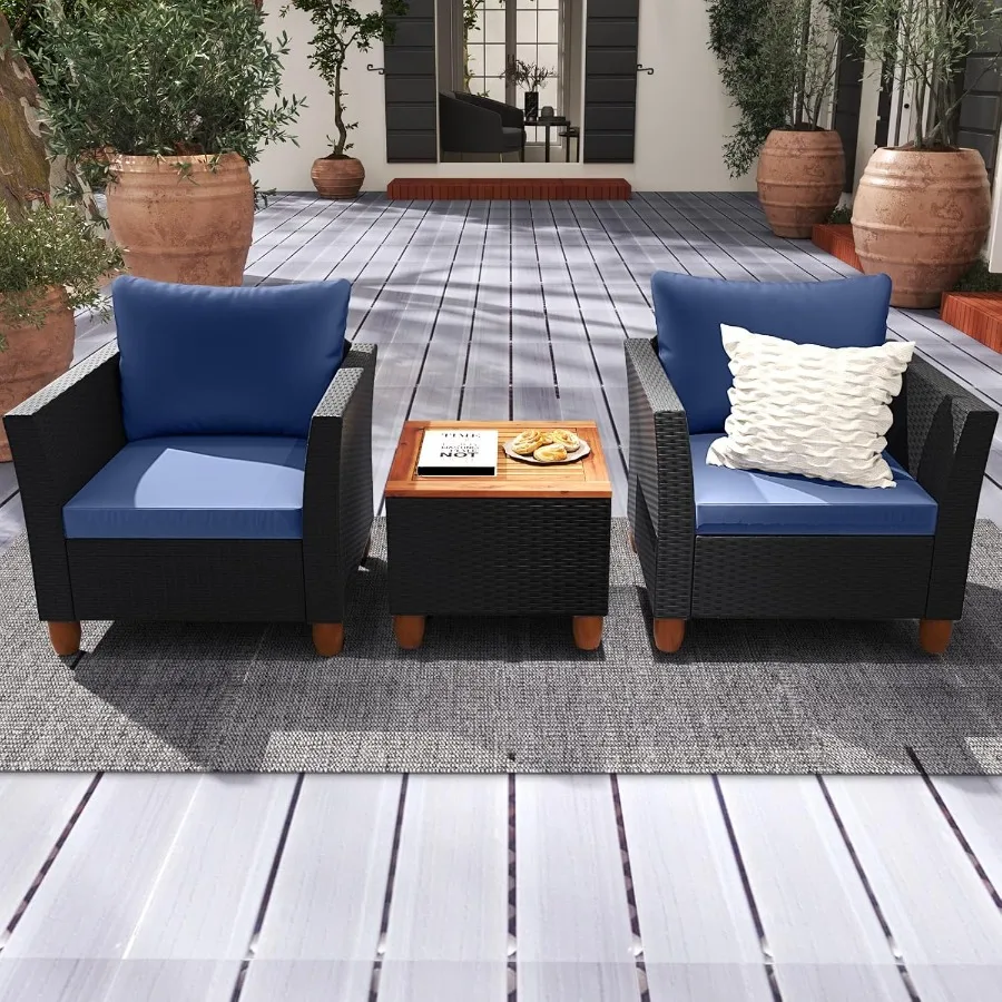3-Piece Patio Conversation Set with Built-in Storage Coffee Table PE Rattan Wicker Sofa Set Featuring Comfortable Cushions Dura