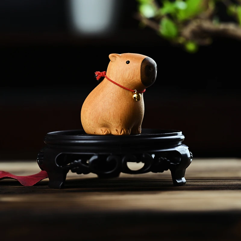 Capybara Cute Animal Small Model Statue Solid Wood Carving for Home Room Office Car Decoration Accessories