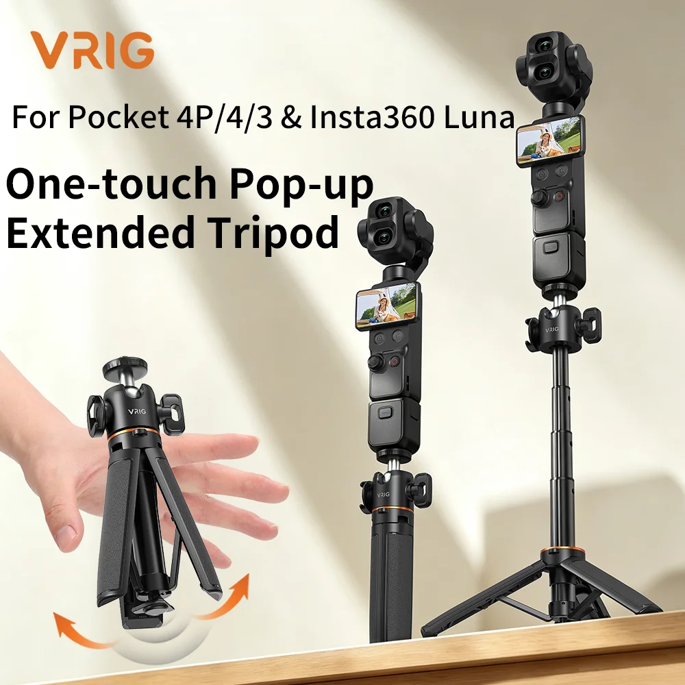 VRIG Portable Selfie Stick Tripod 360° Ball Head Cold Shoe Mount for GoPro Insta360 Action Camera Smartphone Vlog POV Travel