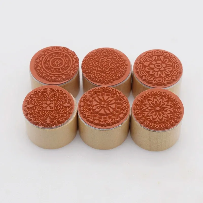 Square Round Floral Wooden Rubber Stamp Clay Polymer Clay Embossing Tool Mandala Lace Texture DIY Craft Seal Arts Beautiful Seal
