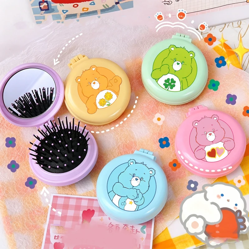 Niedliche Care Bears Luftkissen-Haarbürste mit Spiegel, 2-in-1 Mädchen-Haarbürste, Reise-Stylingzubehör für Frauen, Geschenk