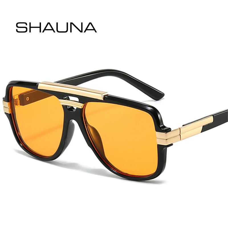 SHAUNA Retro podwójne mostki kwadratowe męskie okulary przeciwsłoneczne moda marka projektant pomarańczowe niebieskie odcienie UV400 damskie okulary przeciwsłoneczne