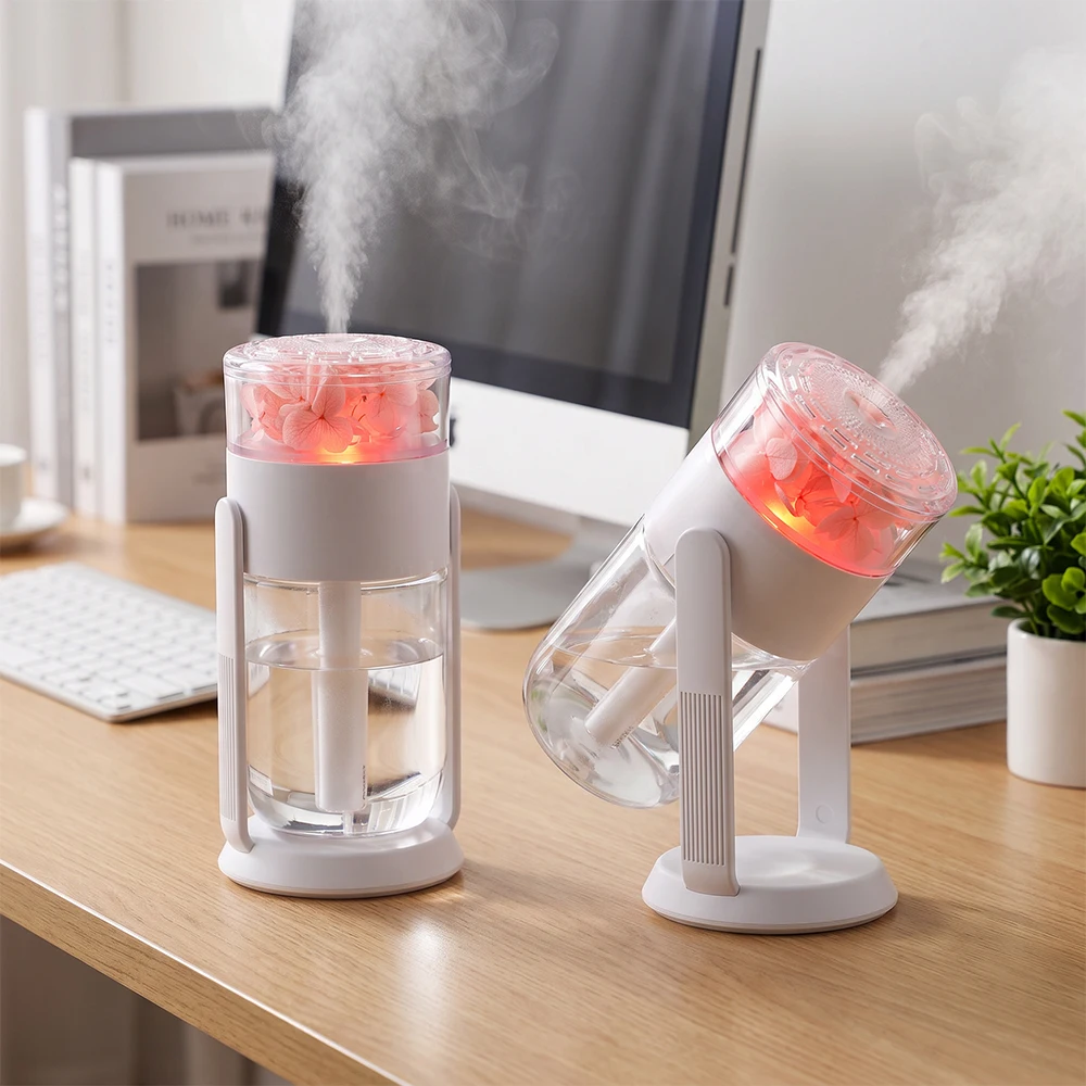 USB Humidifier for Car Desk, Cool Mist Portable Mini 280ml Colorful LED Night Light Preserved Flower Decor for Bedroom Office