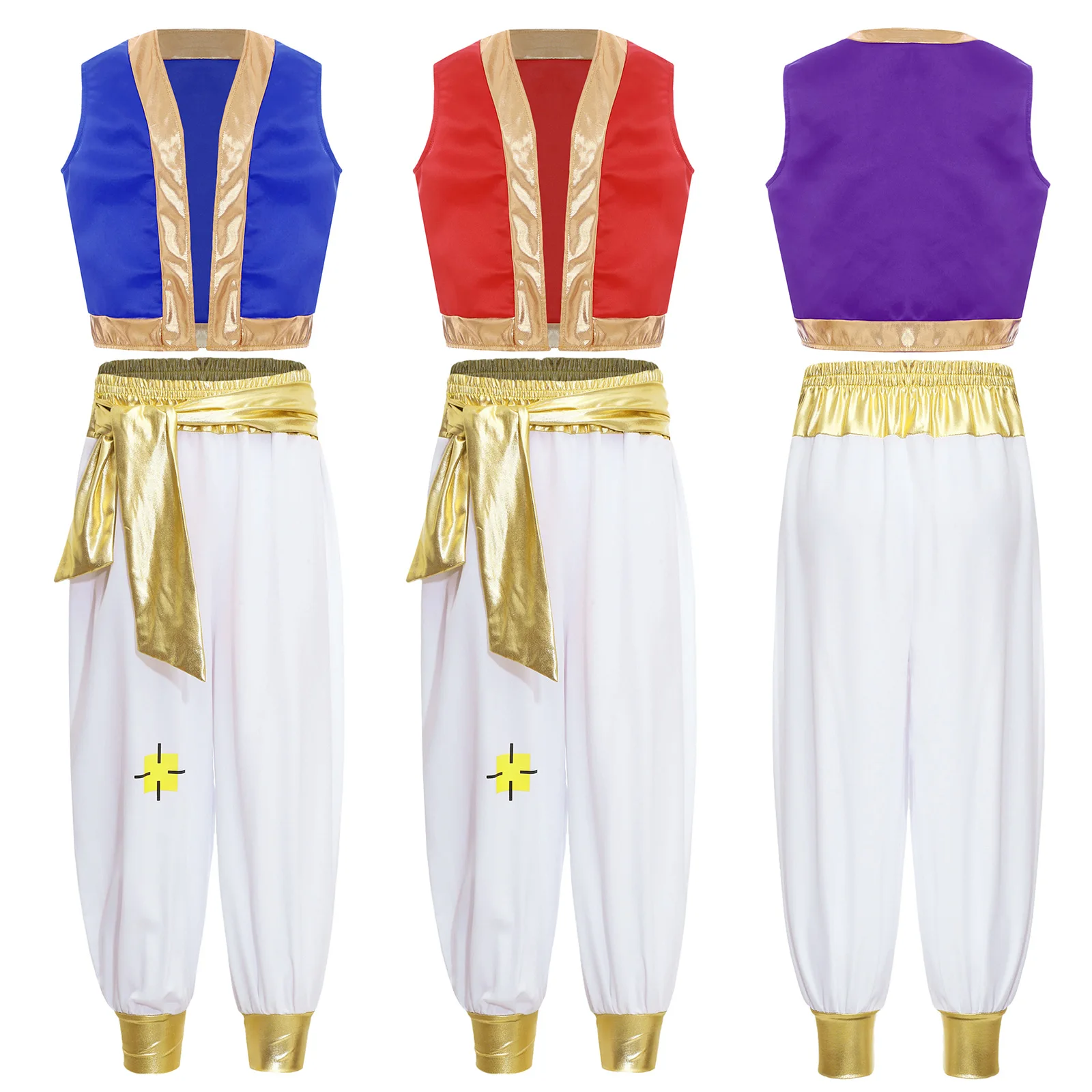 Teen Boys Halloween Toad Game Character Arabian Prince Cosplay Costume Vest with Pants Set for Carnival Theme Party Performance