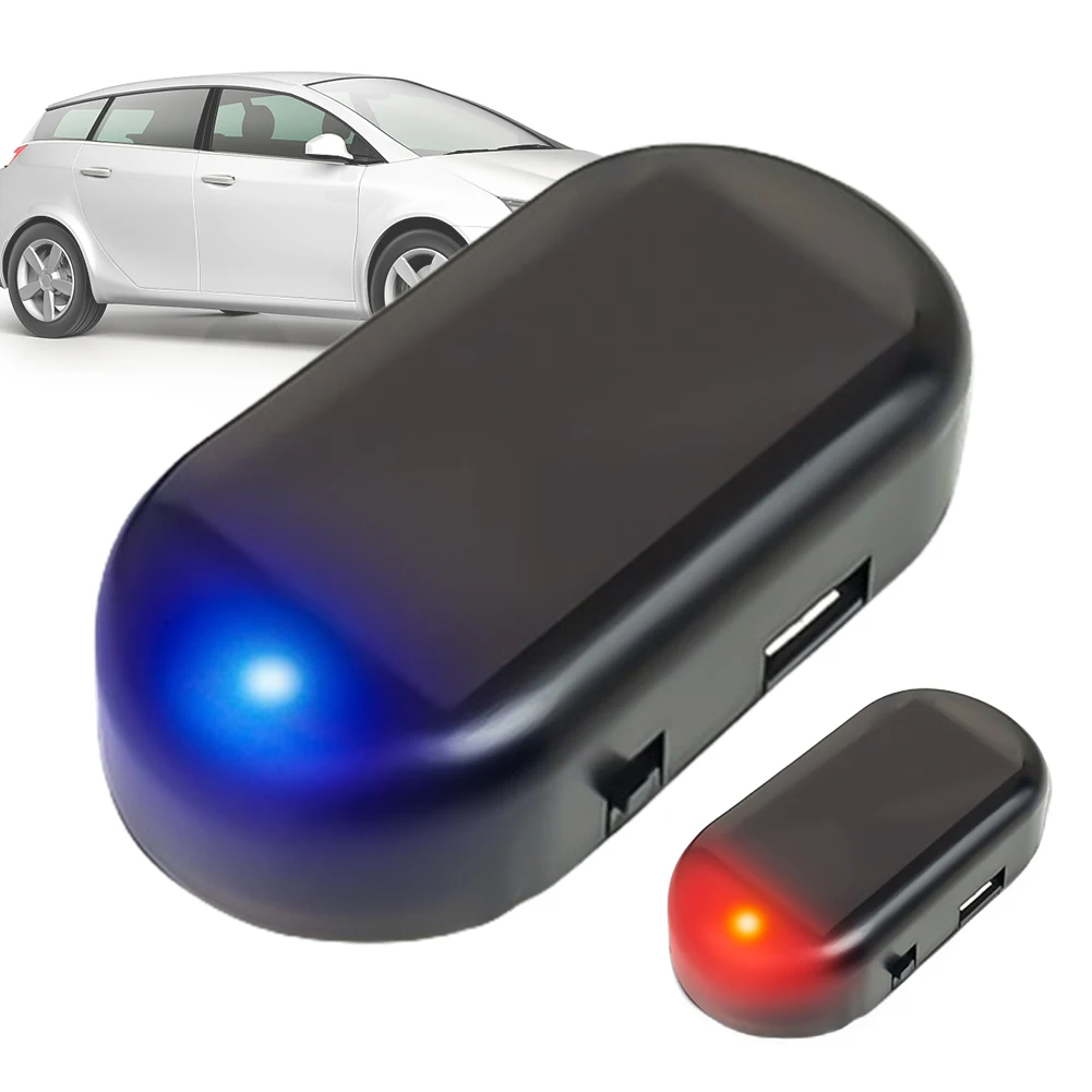 Solar Powered Car Fake Security Light Blue/Red Light Simulated Dummy Alarm Flashing Imitation Lamp Wireless Strobe Signal Alarm