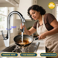 Modern Kitchen Sink Water Tap Pull Out Kitchen Faucet 1 Hole Brass Hot Cold Mixer Crane Taps 360° Rotation Kitchen Mixer Faucets