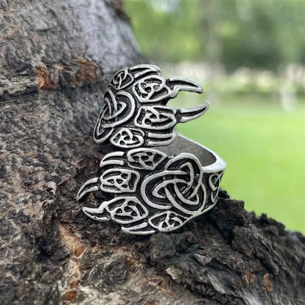 Nostalgia Viking Bear Paw Claw Veles Symbol Protection Slavic Animal Ring Open Irish Trinity Knots Talisman Jwelry