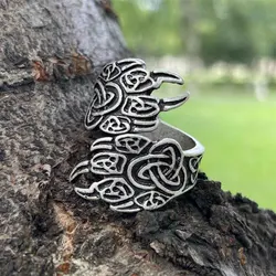 Nostalgia Viking Bear Paw Claw Veles Symbol Protection Slavic Animal Ring Open Irish Trinity Knots Talisman Jwelry