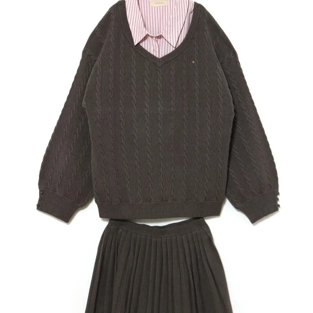 اليابانية الجديدة الخريف الشتاء ثلاث قطع مجموعة طبقات المشارب قميص الخامس الرقبة بلوفر مغزول سترة علوية أنيقة مطوي تنورة صغيرة #3