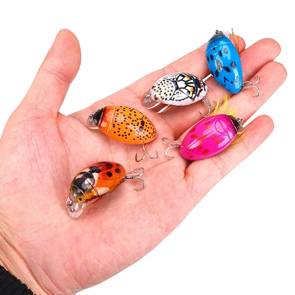 5개입 낚시 미끼 바다 무당벌레 크랭크 플로팅 워블러 인조 무당벌레 낚시 미끼 하드 베이트 배스 잉어 낚시 액세서리