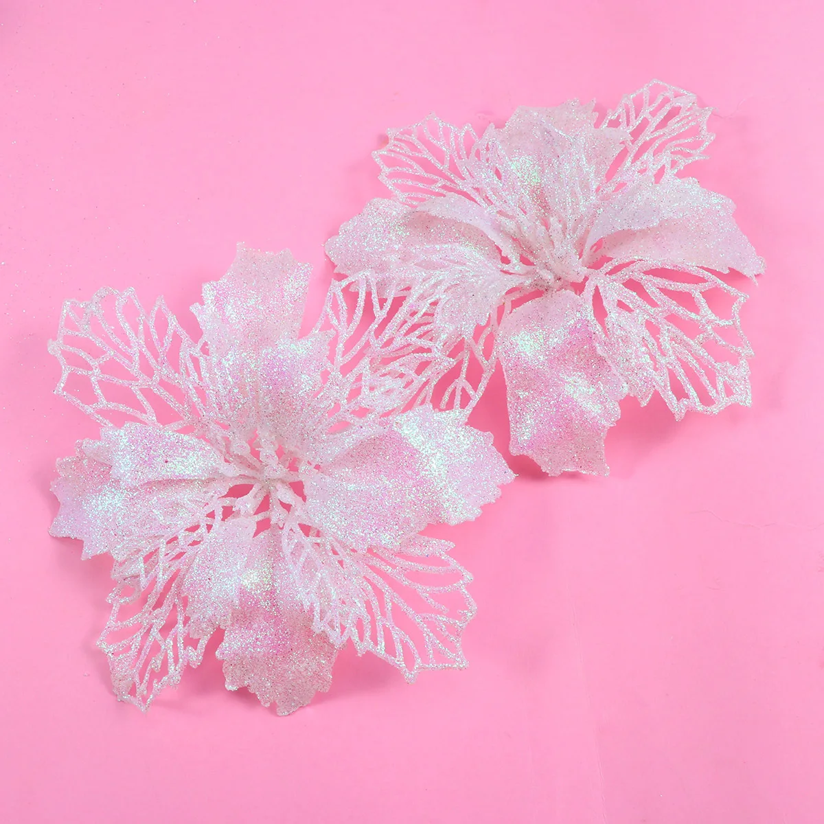 

12Pcs Christmas Tree Glitter Poinsettia Flowers Hollow Artificial Flowers Xmas Hanging Ornaments Garland Fireplace Decoration