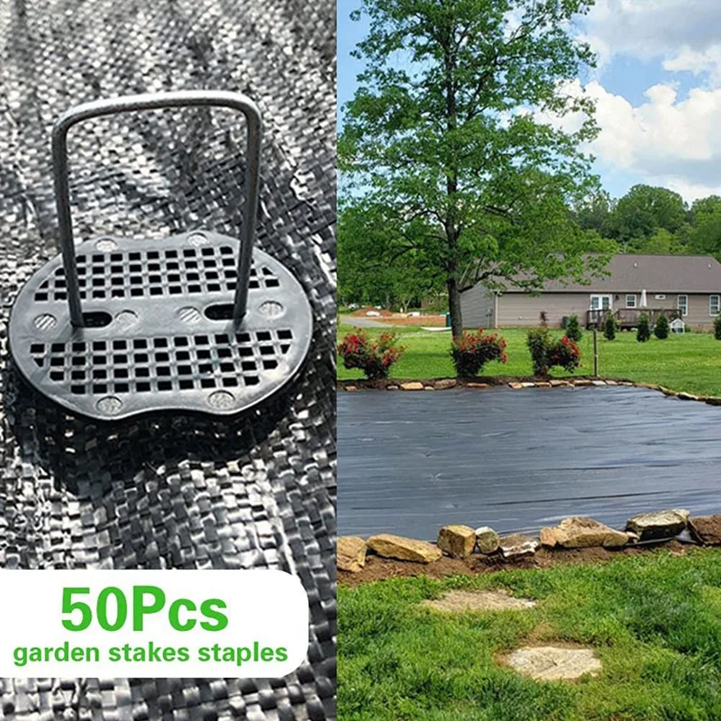 Garden Stakes Staples + 100Pcs Gasket, 6 Inch Lawn Landscape Staples 11 Gauge U Shaped Galvanized Landscape Pins