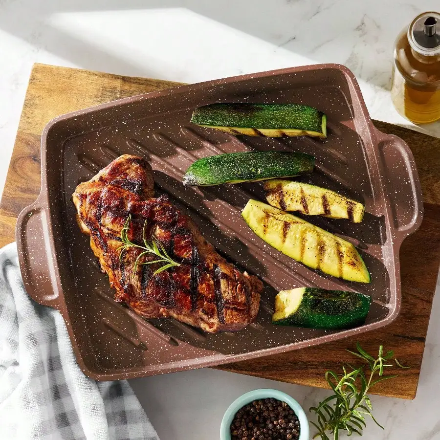 Wajan Panggang Aluminium Cor Brown Speckle Cowboy, 10 inci x 12 inci - Sudah Di-Pre-Seasoning & Distribusi Panas Merata