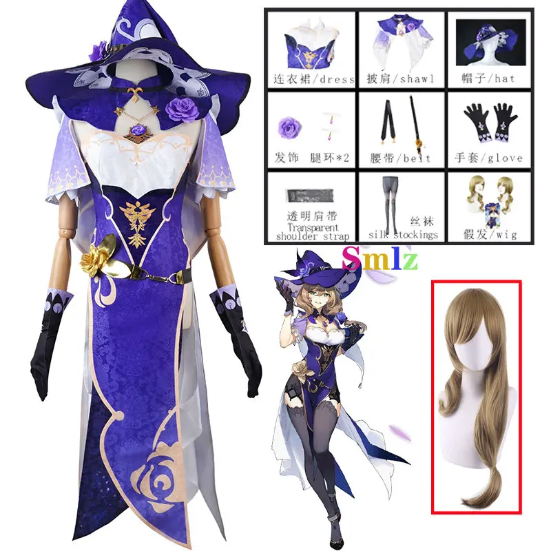 Lisa Cosplay Anime  Impact Lisa Minci Lisa Witch Costume Dress Hat Stockings Halloween Outfits