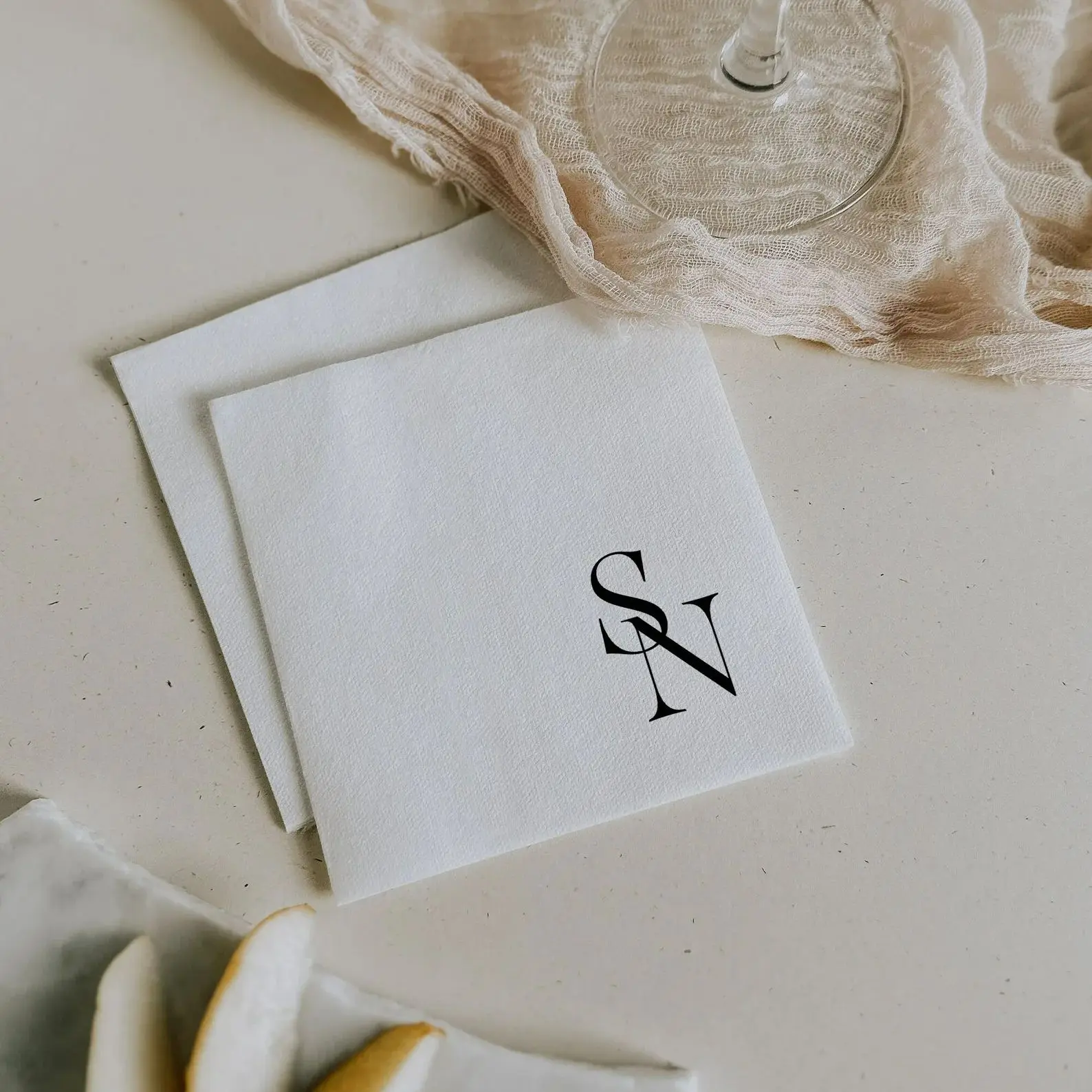 

50pcs Custom Napkins for Wedding, Anniversary, Engagement | Personalized Monogram Cocktail Beverage Luncheon Dinner Napkins | Qu