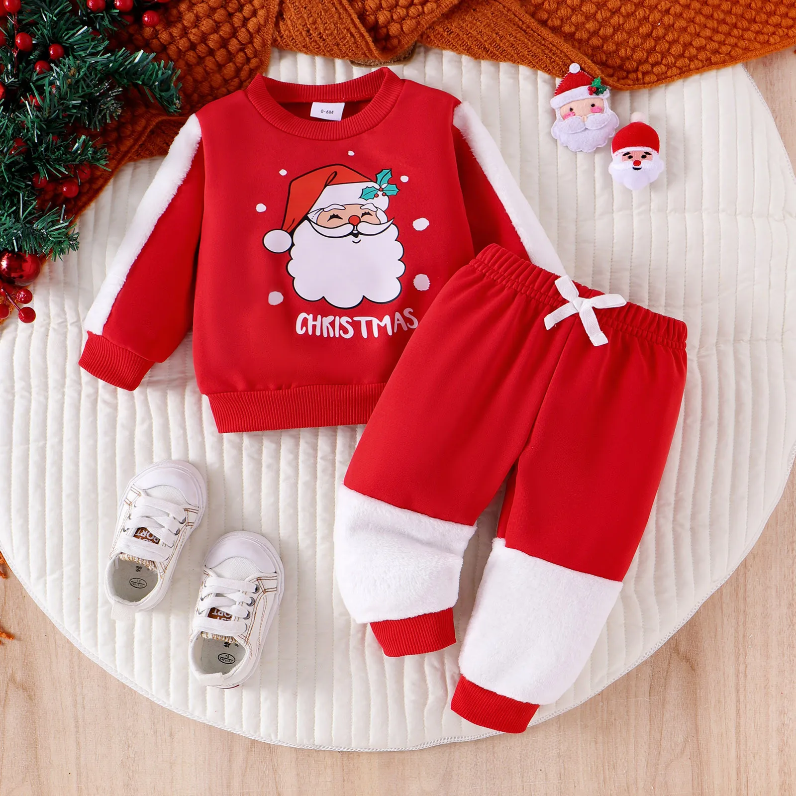 New Christmas Outfits Clothes Toddler Baby Girls Long Sleeve Cartoon Santa Print Pullover Tops Long Pants Baby Girl Clothes Set