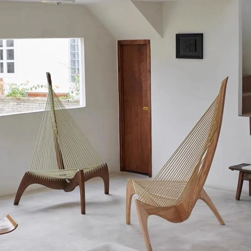 Nordic Solid Wood Recliner Chair Living Room Leisure Single Sofa Designer Harp Sailing Chair for Home Decor