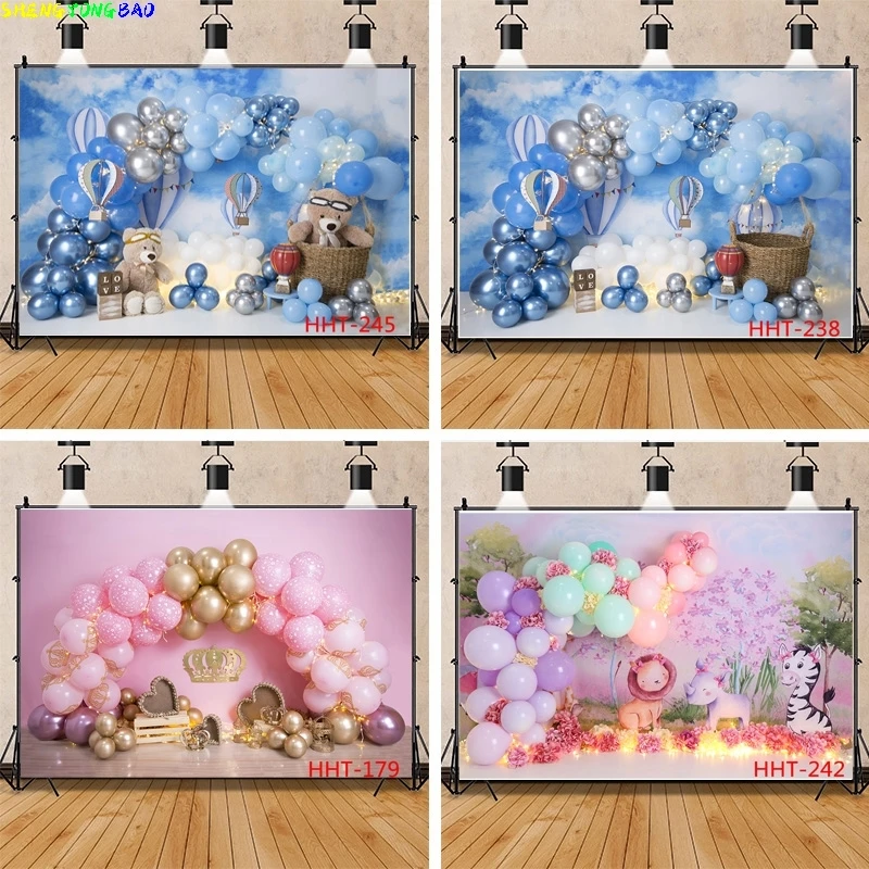 

Vinyl Custom Colorful Balloon Arch Decoration Photography Backdrops Newborn Baby Birthday Photo Studio Background FSS-110