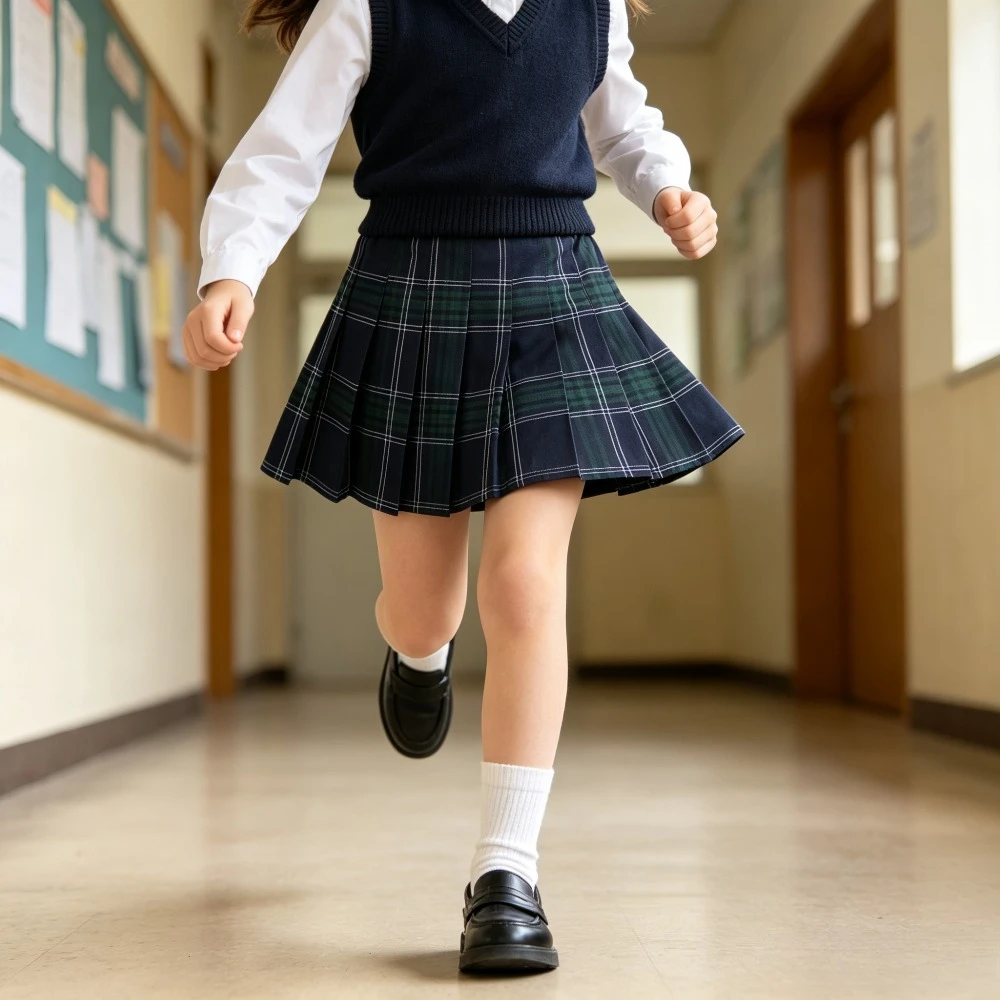 Kids School Skirt Tartan Check Mini Skirt Elastic Waist Pleated Swing Bottoms Built-in Shorts Performance Daily Wear Girls Skort