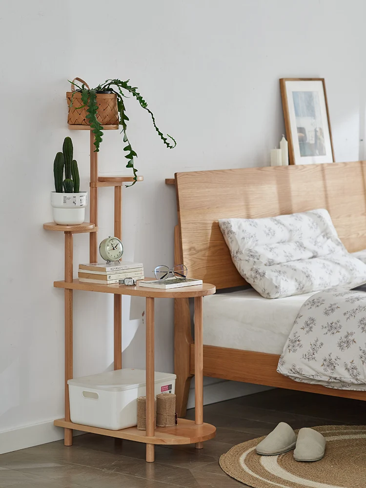 

Nordic style bedroom solid wood bedside table simple household multi-storey bedside table small apartment room storage cabinets