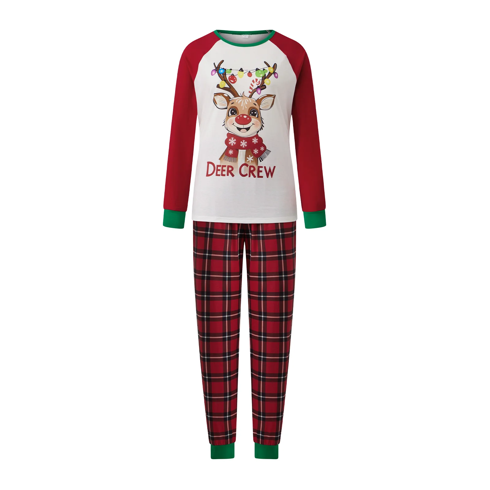 

Family Matching Christmas Pajama Set Reindeer Long Sleeve Tops and Plaid Pants Holiday Sleepwear Outfits