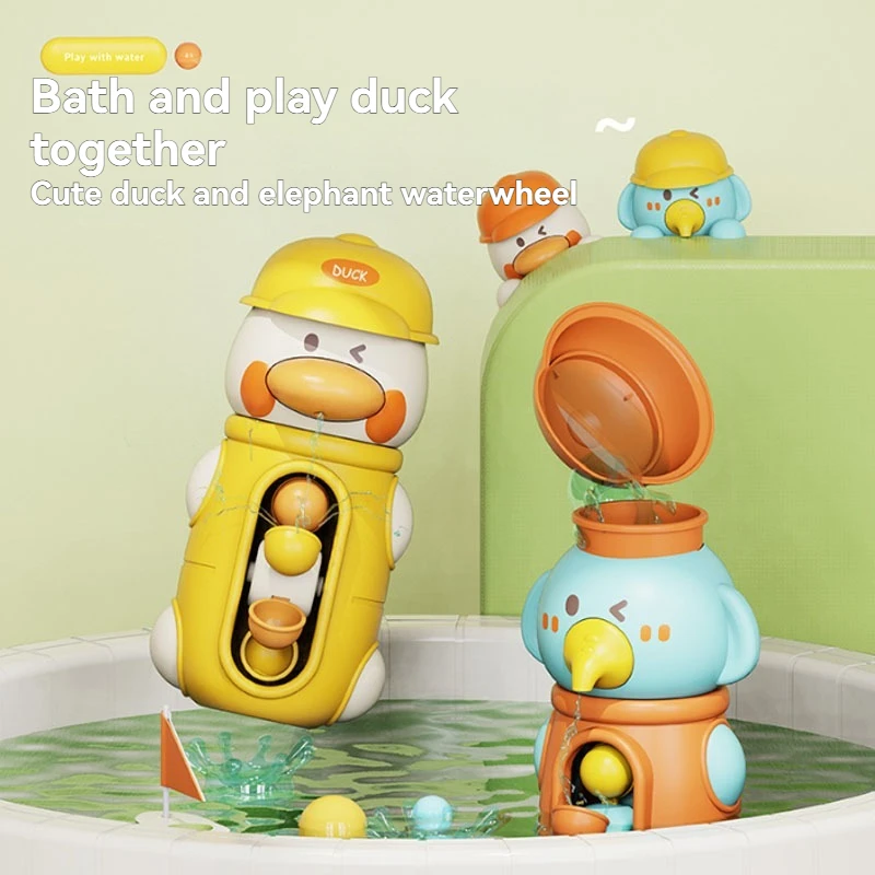 Cute Duck & Elephant Bath Toys, Interactive Waterwheel Sprinkler, Baby Bathtime Educational Shower Toy