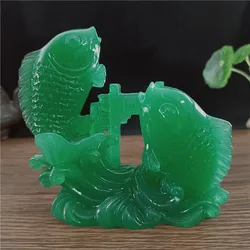 12CM Fish Statues Figurines Man-made Jade Stone Lucky Mascot Ornaments Home Decoration Chinese Feng Shui Buddha Statue Sculpture