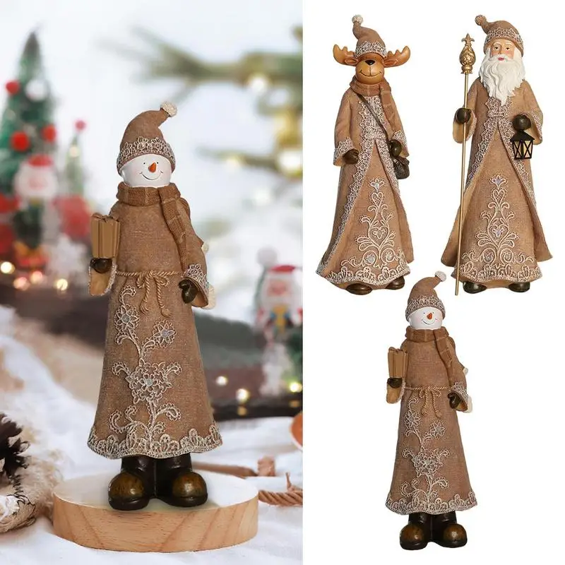 Snowman Resin Figurines Realistic Resin Santa Home Decoration 32cm Classic Handmade Imitation Linen Sculpture Realistic Santa