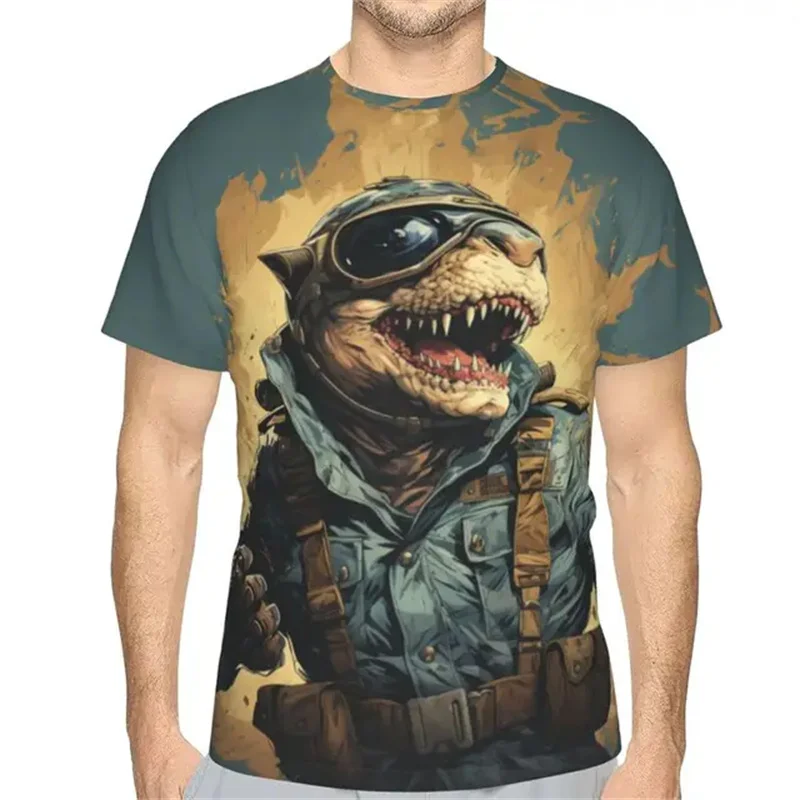 T-shirt imprimé animal à motif de requin pour hommes, vêtements confortables, respirant, col rond, cool, décontracté, séchage rapide