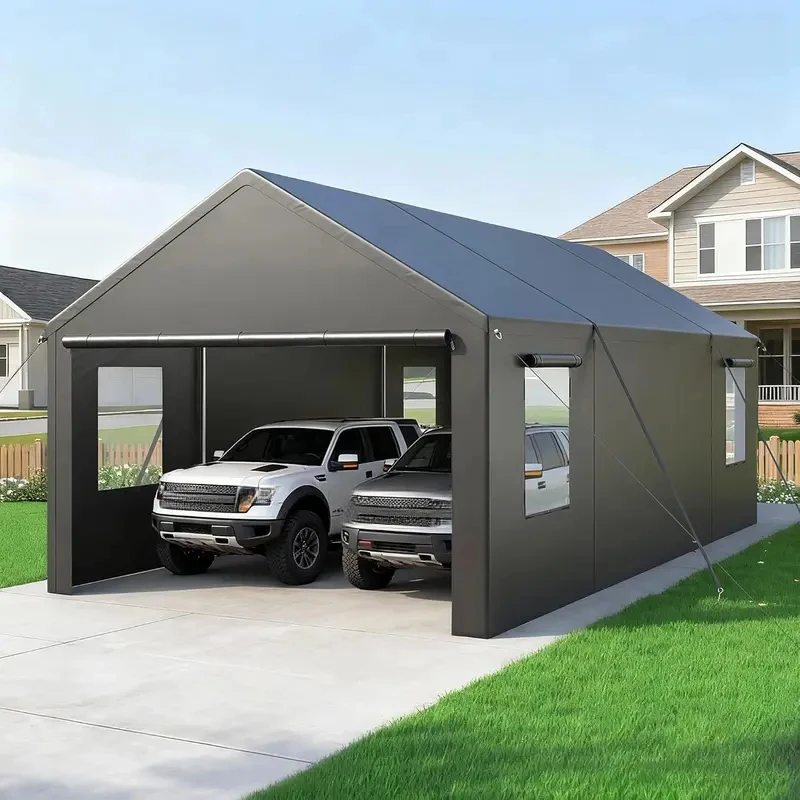 Hot Selling 13x25 Ft Carport Canopy 180g PE Portable Garage with Side Opening Door Roll Up Window Customizable