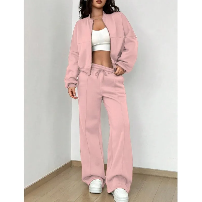 2024 Solid Sport Two-piece Set Jacket Pant Women Fashion Long Sleeve Zipper Coat&Casual Pant Sweatshirt Suit Versatile Sportwear