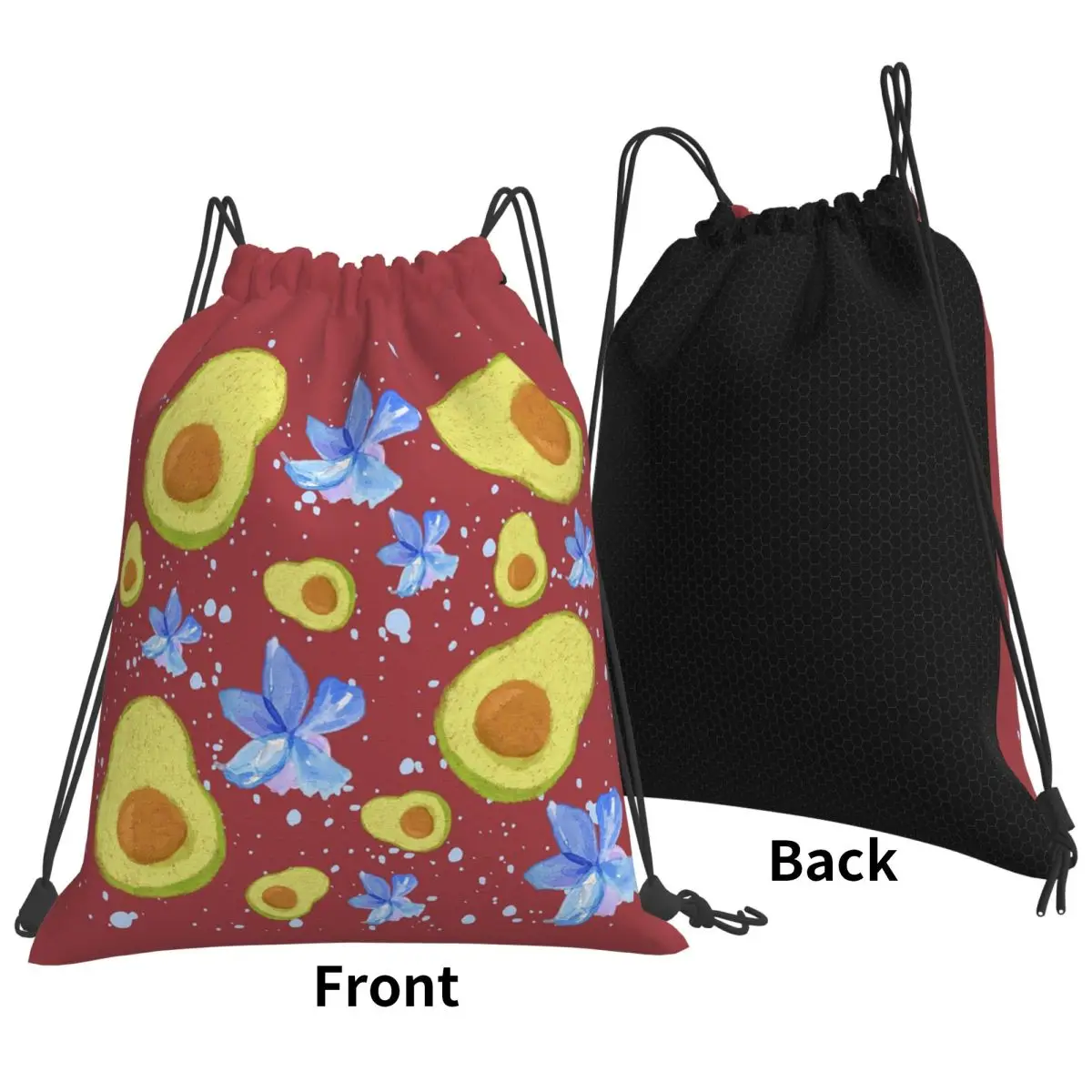Floral Summer Avocado Backpacks Portable Drawstring Bags Sports Bag Book Bags for Travel School
