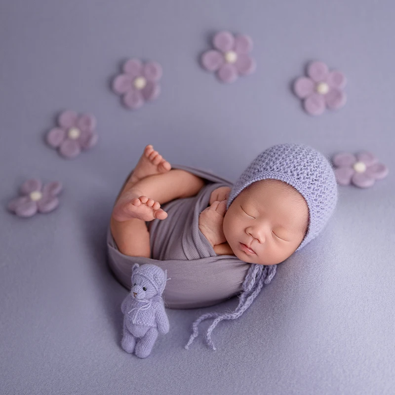 قبعة أطفال محبوكة لطيفة لحديثي الولادة، قبعة أطفال مرنة قابلة للتمدد ناعمة للتصوير الفوتوغرافي لحديثي الولادة، التعميد، استحمام الطفل #6