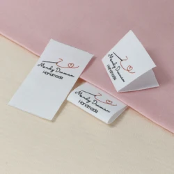 Custom Sewing label, Fold, Custom Clothing Labels - Fabric Name Tags, Logo or Text,  Cotton Ribbon, Custom Design (FR077)