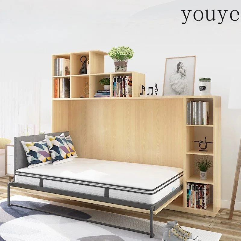 Custom foyer wall bed for living room, partition invisible storage for bookshelf, side flip bed, dual-use hidden folding bed