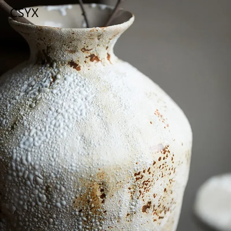 Jingdezhen Retro Ceramic Vase New Chinese Style Wabi Wind Home Living Room Decoration Dried Flower Coarse Pottery