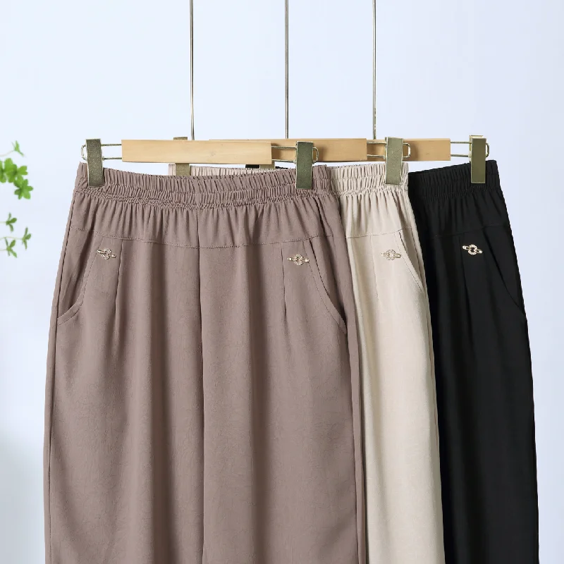 

Летние женские повседневные брюки больших размеров с рисунком, 2025 г., офисные повседневные уличные брюки с эластичной резинкой на талии