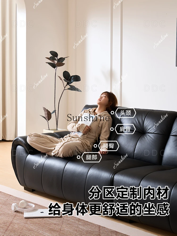 

Italian minimalist straight row leather sofa modern minimalist living room black retroH