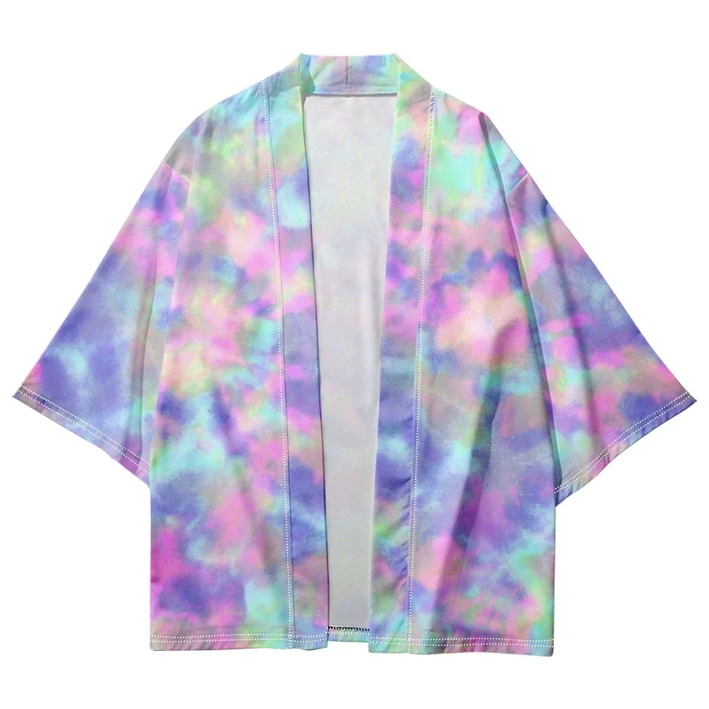 2024 Summer Kimono Men's Japanese Tie Dye Pattern Harajuku Traditional Cardigan Fashion Women's Shirt Cosplay Bathrobes New