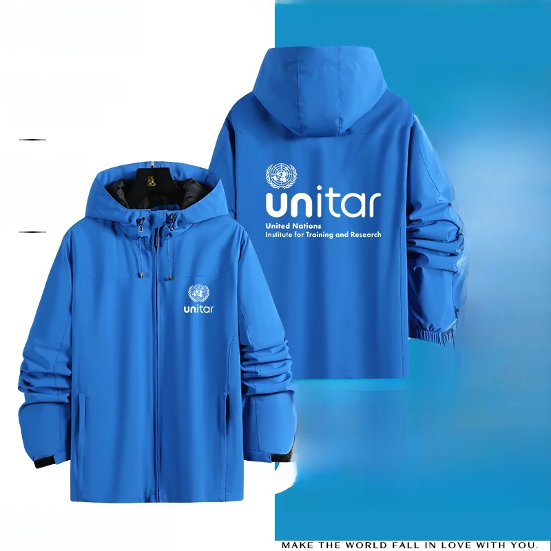 

UNITAR Training Institute of the United Nations Outdoor Windproof Jaet Casual Sle Polyester Fabric Hooded Zipper Closure