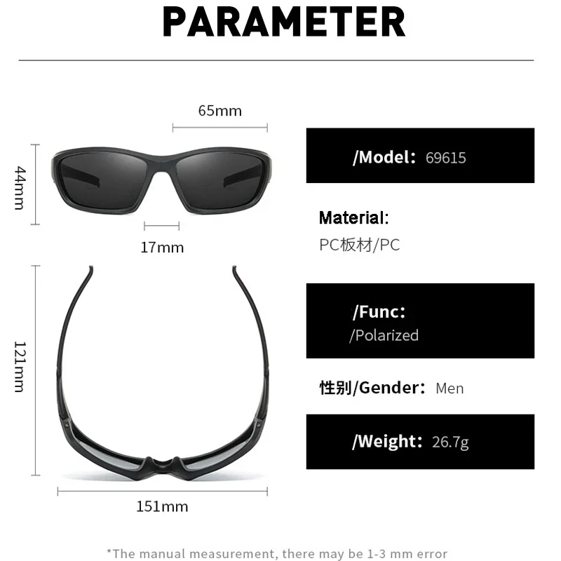 Brand Polarized Sunglasses for Men Plastic Oculos De Sol Men\'s Fashion Square Driving Eyewear Travel Sun Glass Black Blue Glass