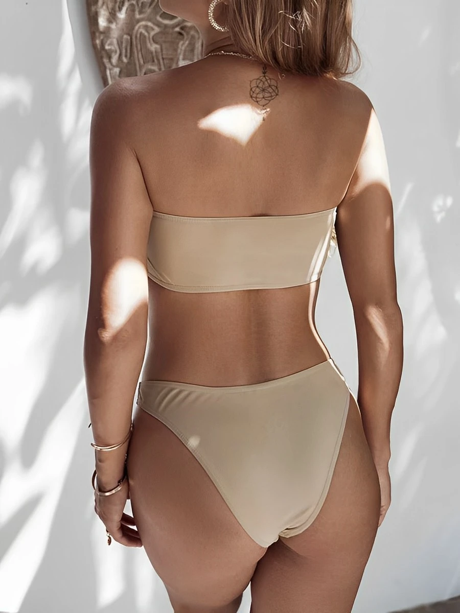 Maillot de bain deux pièces sans bretelles, couleur solide, bikini, pour femmes, baigneuses, vêtements de plage, 2024