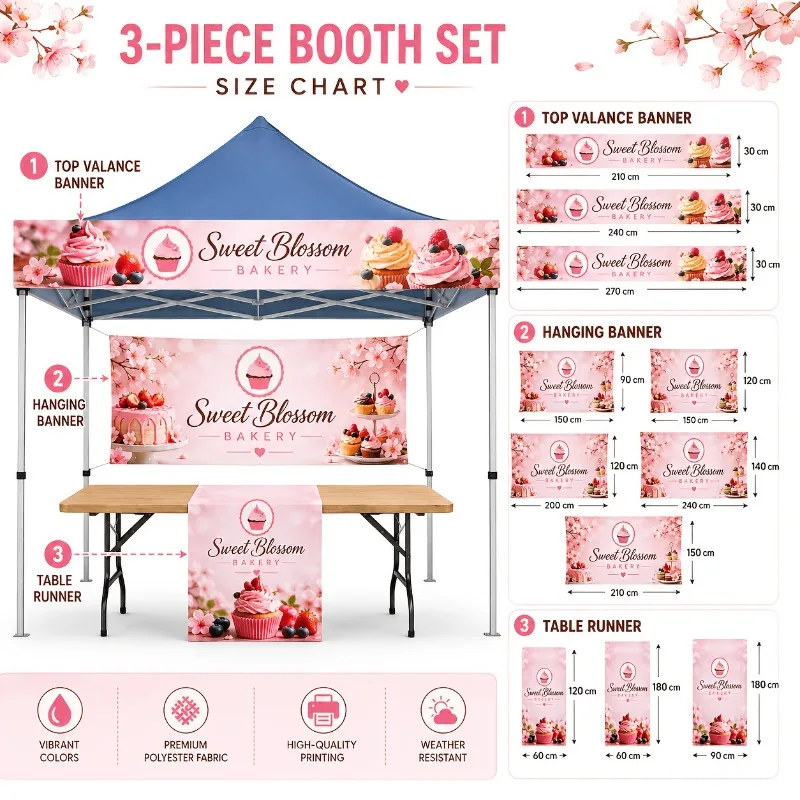 2D FLAT 1pc Custom Banner with Image/ Logo Table Runner,  Personalized Vendor Booth Display for Craft Show, Expo